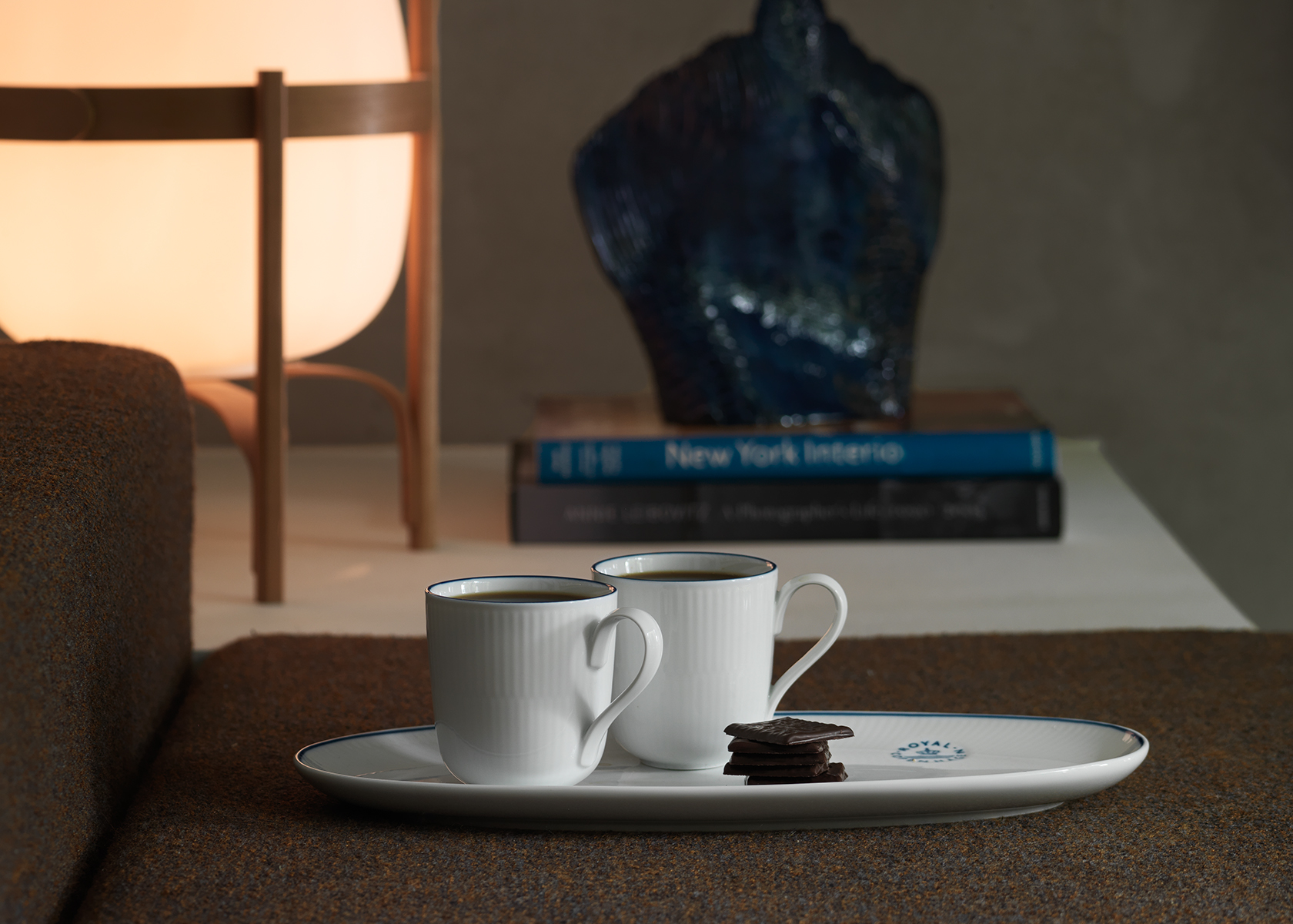 Two Blueline Mugs on a Blueline Dish